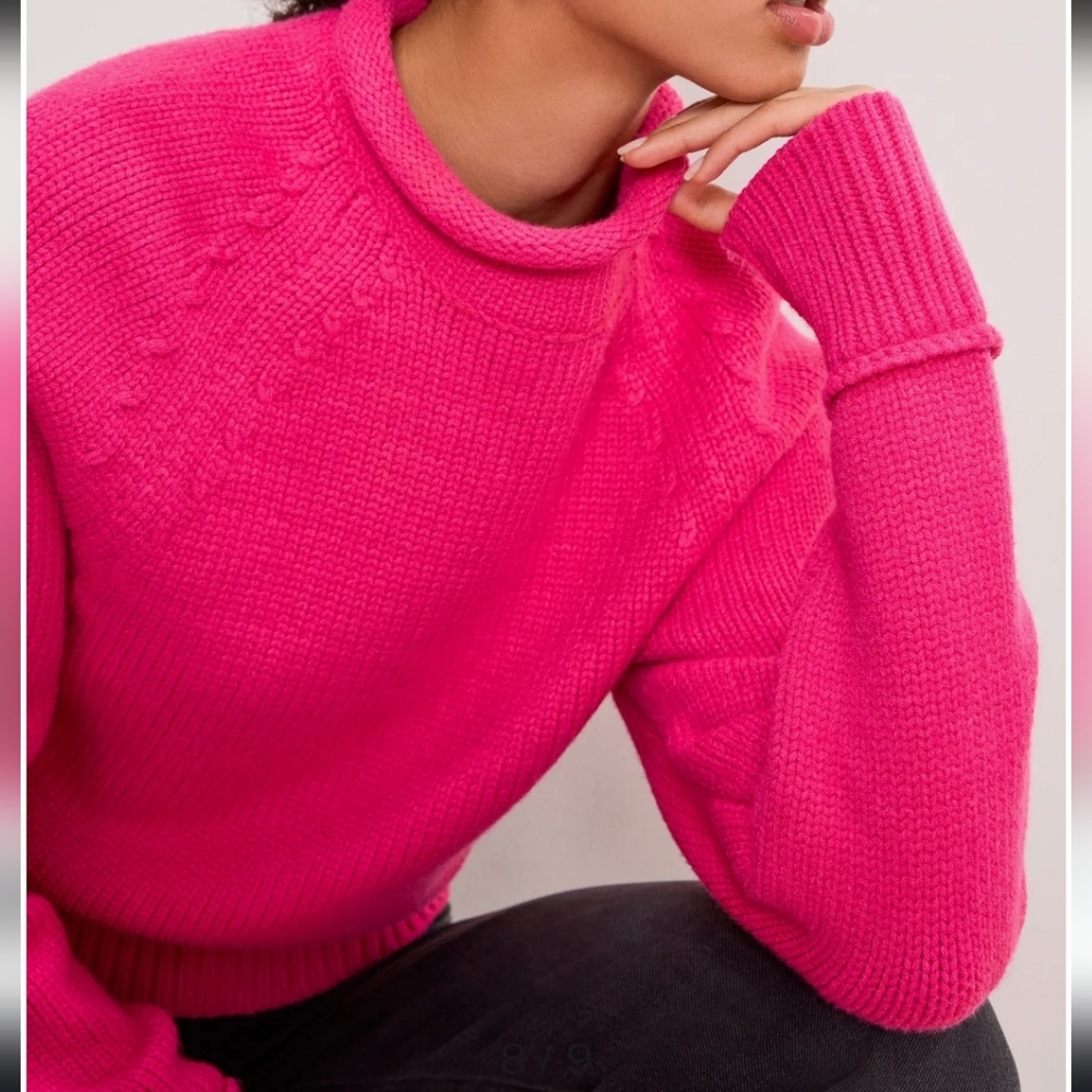 Good American Sweater Mock Neck Knit Top Pink Small Cozy Super Soft Roll Neck - Picture 2 of 9